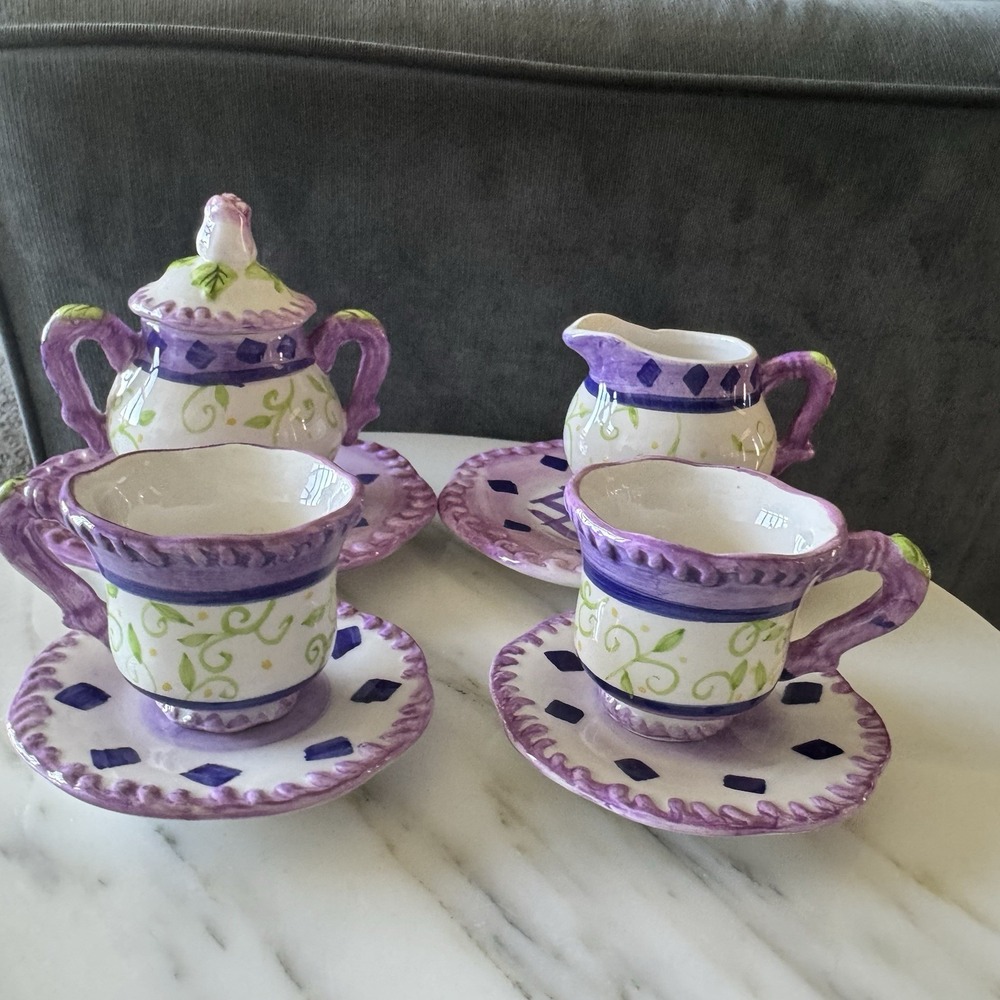 Milson & Louis Hand Painted Original ~ Purple Floral Ceramic Tea Set